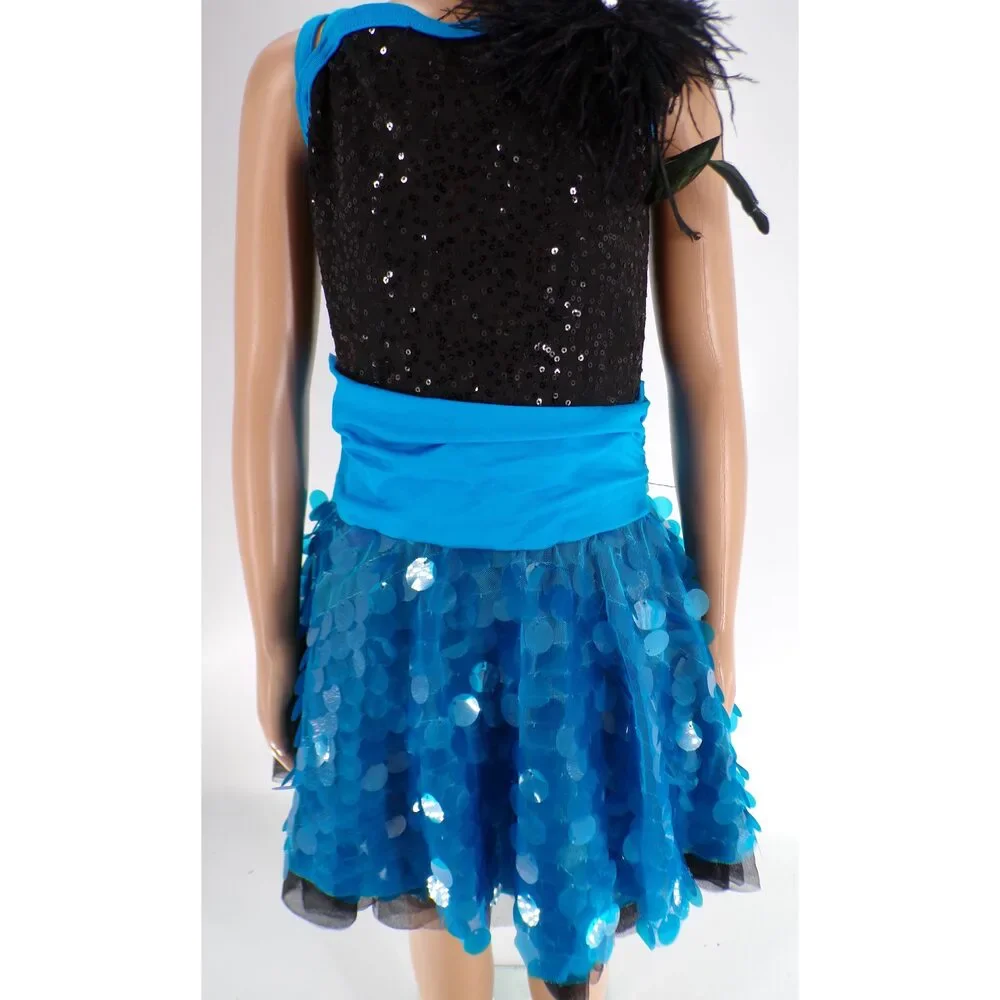 Pre-Owned Dance Costume Weissman 7806 Medium Child Turquoise Dress Jazz Musical